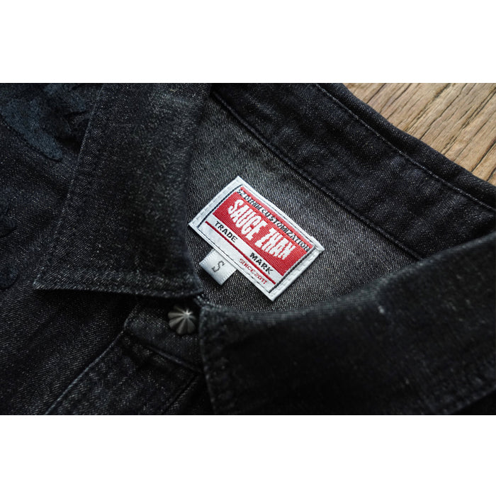 Wool-Embroidered Denim Shirt - Sauce Zhan