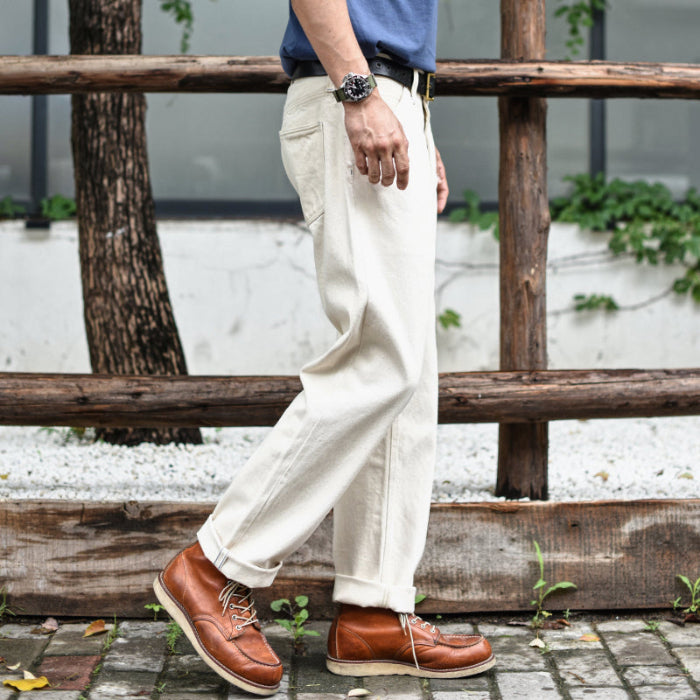 SAUCE ZHAN White Blank Jeans 14.5oz Straight-Leg Selvedge Denim Workwear Pants