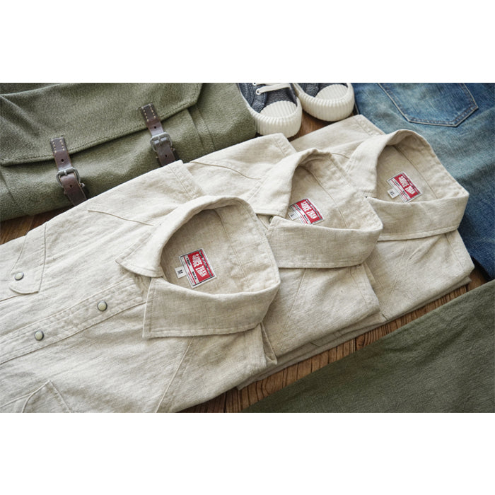 SAUCE ZHAN Western-Style Ramie Beige Shirt