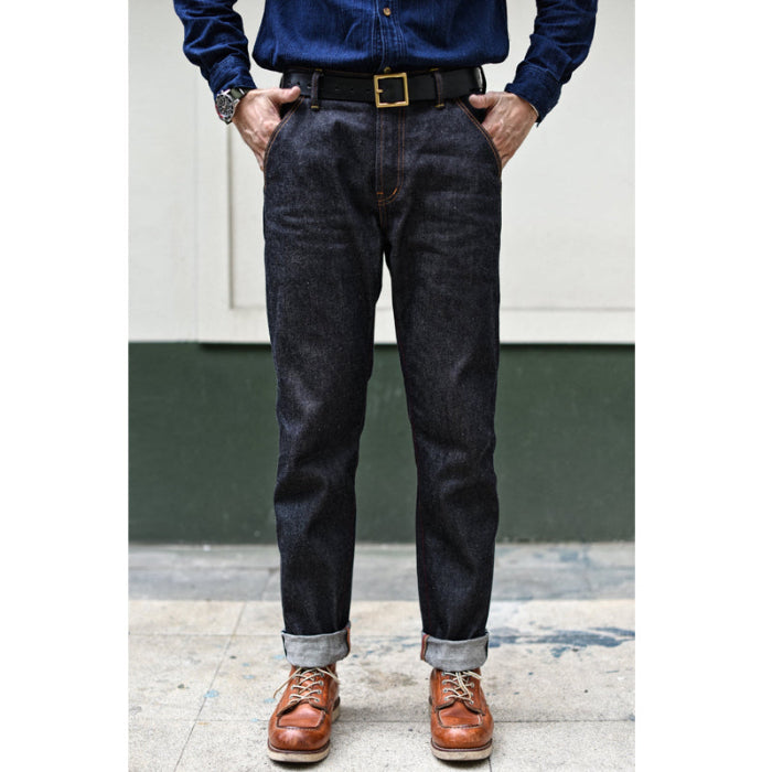 SAUCE ORIGIN Mens Jeans Boxing Selvedge Denim Jeans Color Cotton Jeans for Men Silver Buttons Taper Fit 12.5 Oz