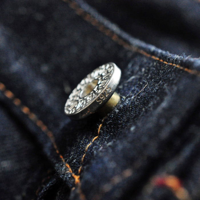 SAUCE ORIGIN Chased Sliver Limited Edition 925 Silver Button Mid-High Rise Straight Fit Selvedge Amekaji Jeans