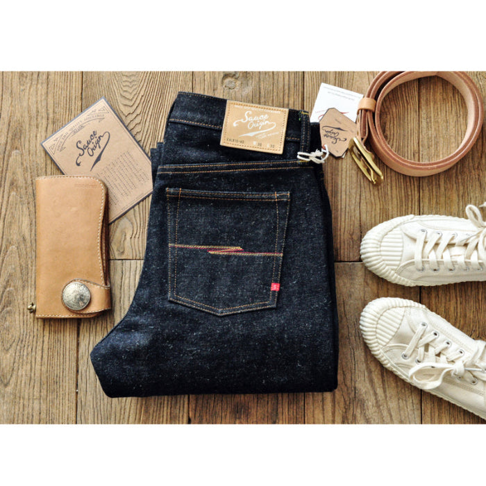 SAUCE ORIGIN Chased Sliver Limited Edition 925 Silver Button Mid-High Rise Straight Fit Selvedge Amekaji Jeans