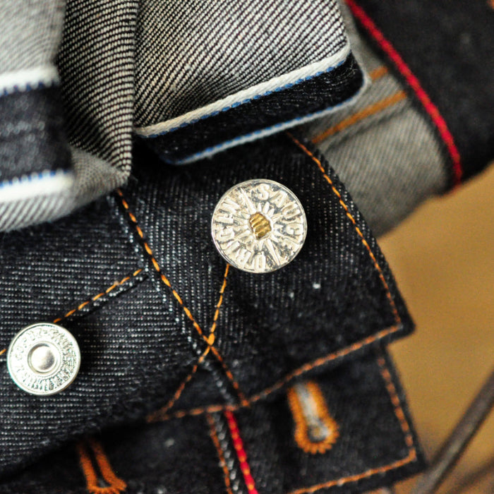 SAUCE ORIGIN Mens Jeans Boxing Selvedge Denim Jeans Color Cotton Jeans for Men Silver Buttons Taper Fit 12.5 Oz