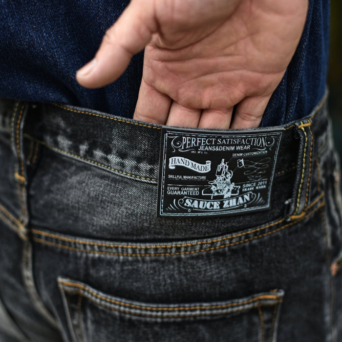 457SX03 14oz Retro Straight-Leg Selvedge Denim Washed Jeans - Sauce Zhan