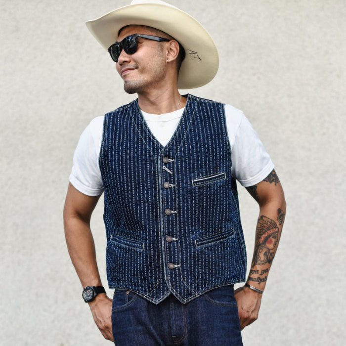 Heart Pattern Discharge-Printed Vintage Vest