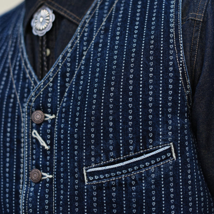 Heart Pattern Discharge-Printed Vintage Vest