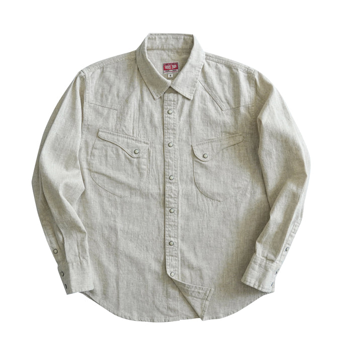 SAUCE ZHAN Western-Style Ramie Beige Shirt