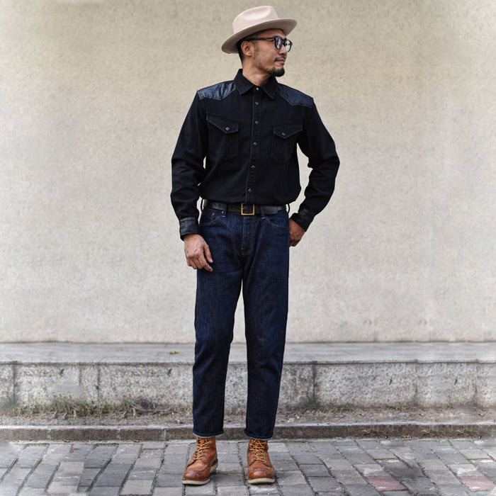 SAUCE ZHAN Black Retro Western-Style Patchwork Shirt