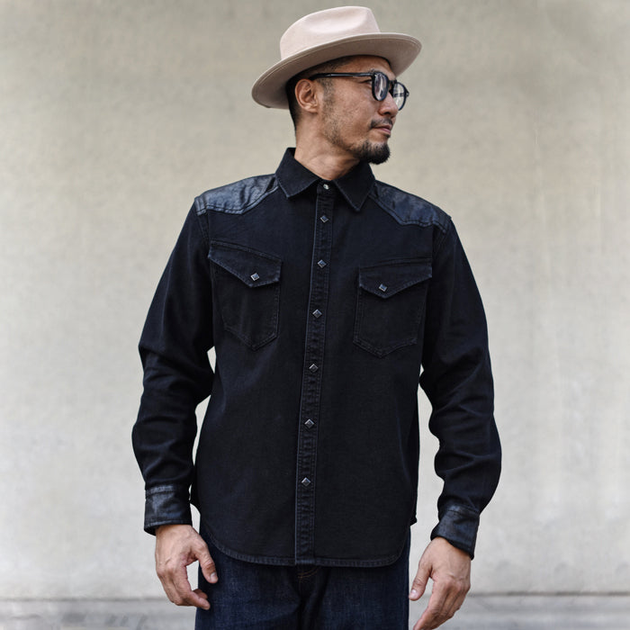 SAUCE ZHAN Black Retro Western-Style Patchwork Shirt