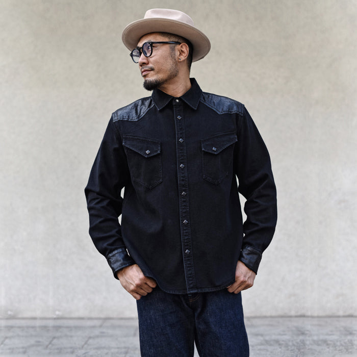 SAUCE ZHAN Black Retro Western-Style Patchwork Shirt