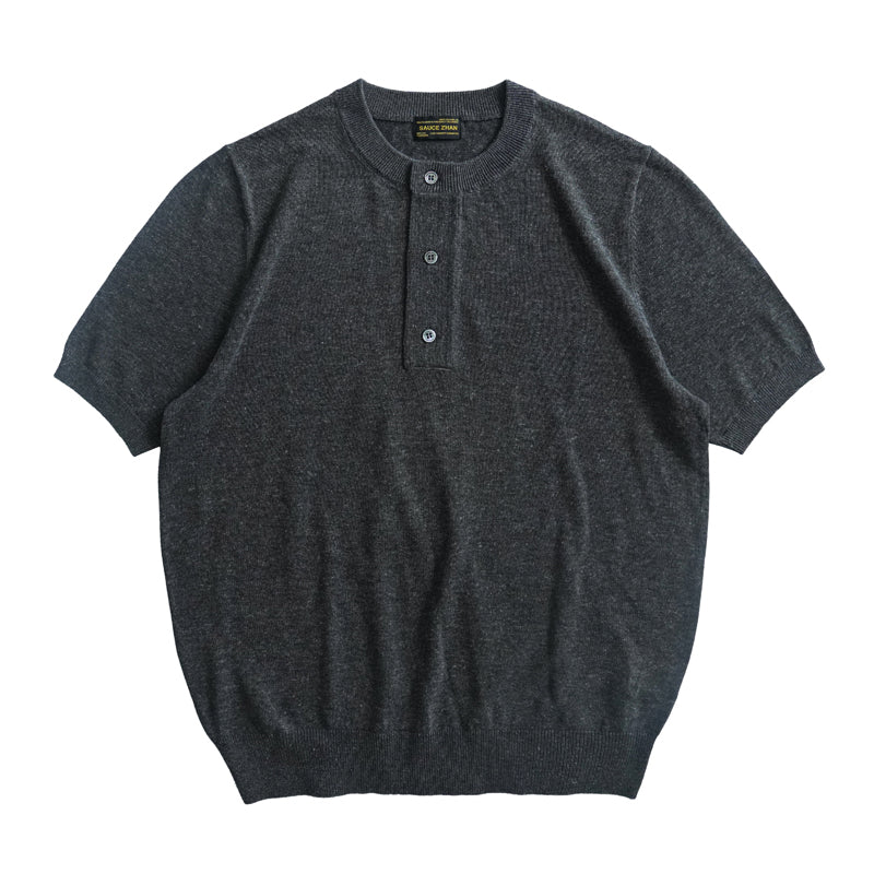 SAUCE ZHAN Knitted Henley Collar T-Shirt