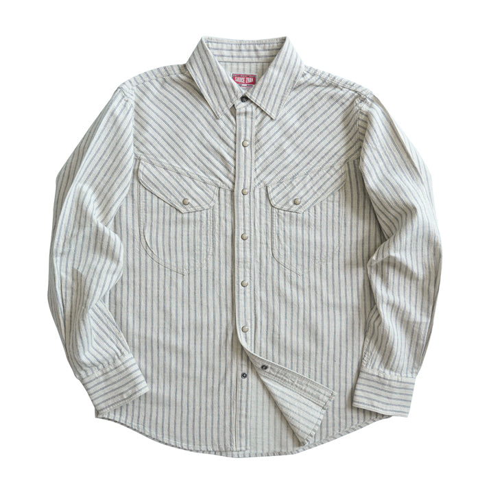 SAUCE ZHAN Linen-Cotton Striped Work Shirt