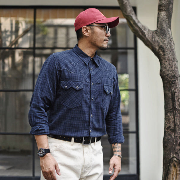 Autumn Long Sleeve Vintage Western Plaid Work Shirt Loose Fit