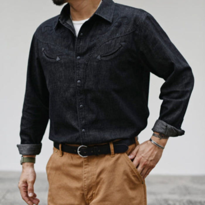 Wool-Embroidered Denim Shirt - Sauce Zhan