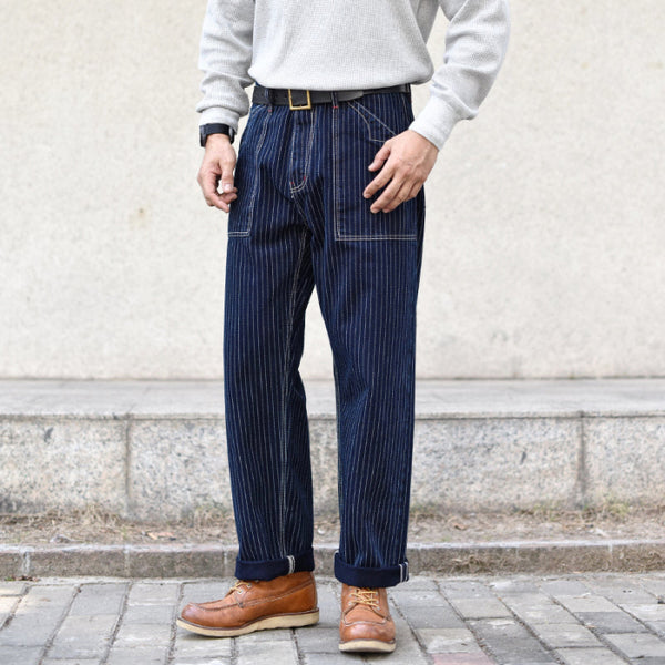 SAUCE ZHAN 13oz Straight Fit Workwear Striped Pants