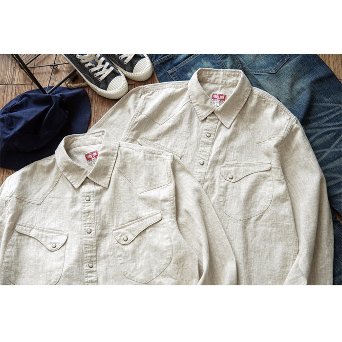 SAUCE ZHAN Western-Style Ramie Beige Shirt