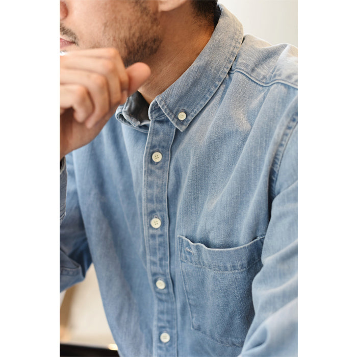 SAUCE ZHAN Pure Cotton Solid Color Casual Classical Washed Denim Shirt