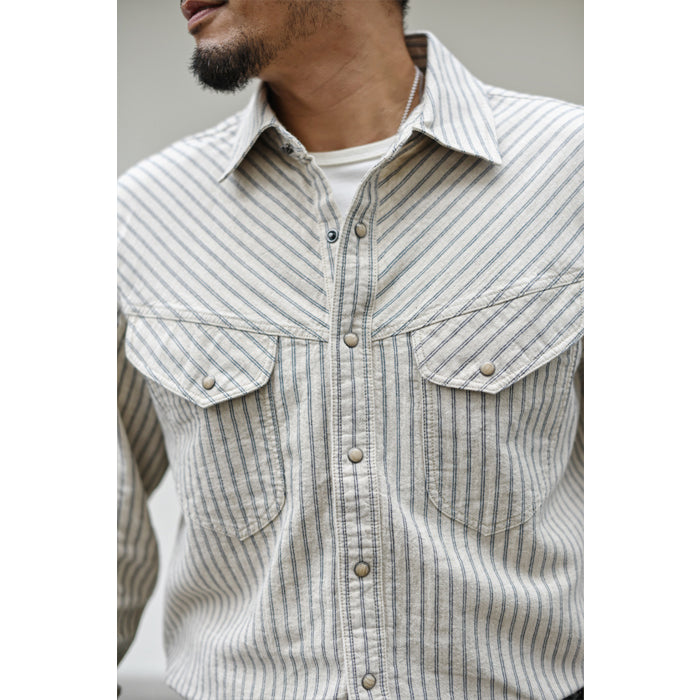 SAUCE ZHAN Linen-Cotton Striped Work Shirt