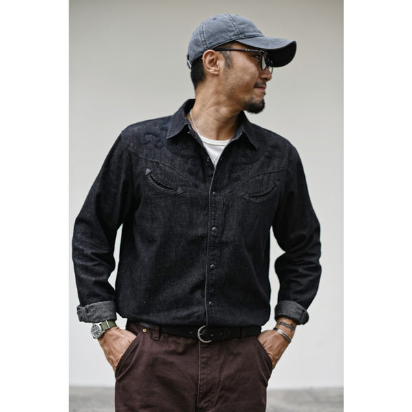 Wool-Embroidered Denim Shirt - Sauce Zhan