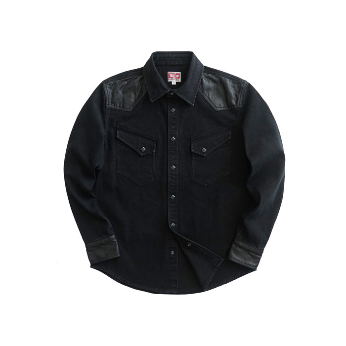 SAUCE ZHAN Black Retro Western-Style Patchwork Shirt