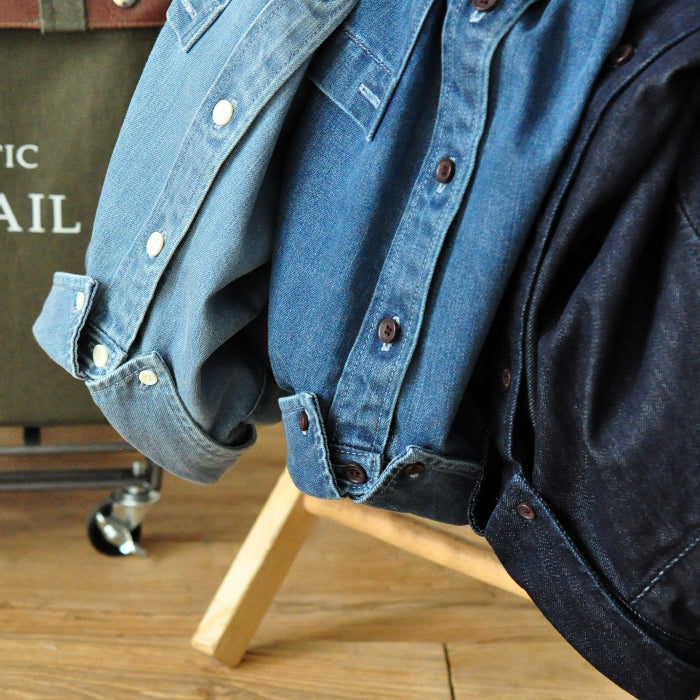 SAUCE ZHAN Pure Cotton Solid Color Casual Classical Washed Denim Shirt