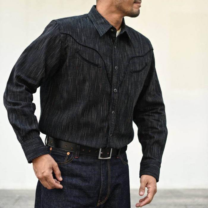saucezhan Black Striped Western Casual Vintage Shirts