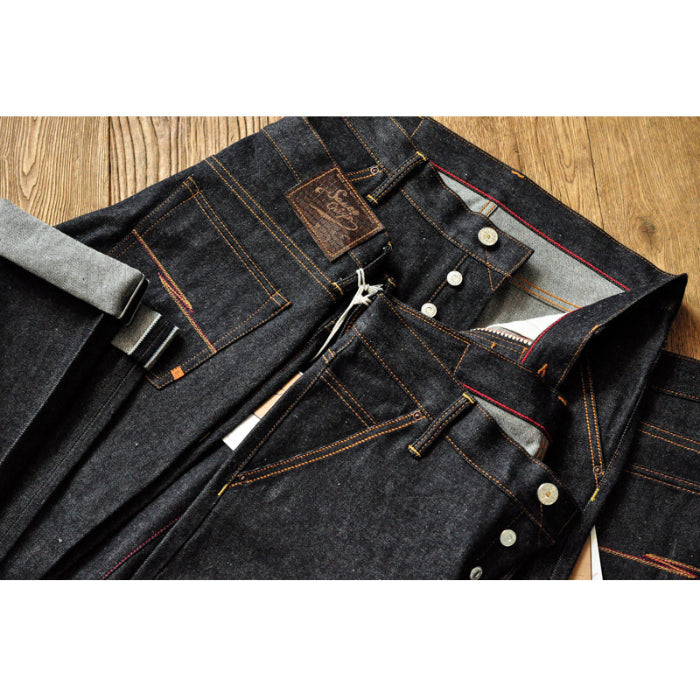 SAUCE ORIGIN Mens Jeans Boxing Selvedge Denim Jeans Color Cotton Jeans for Men Silver Buttons Taper Fit 12.5 Oz